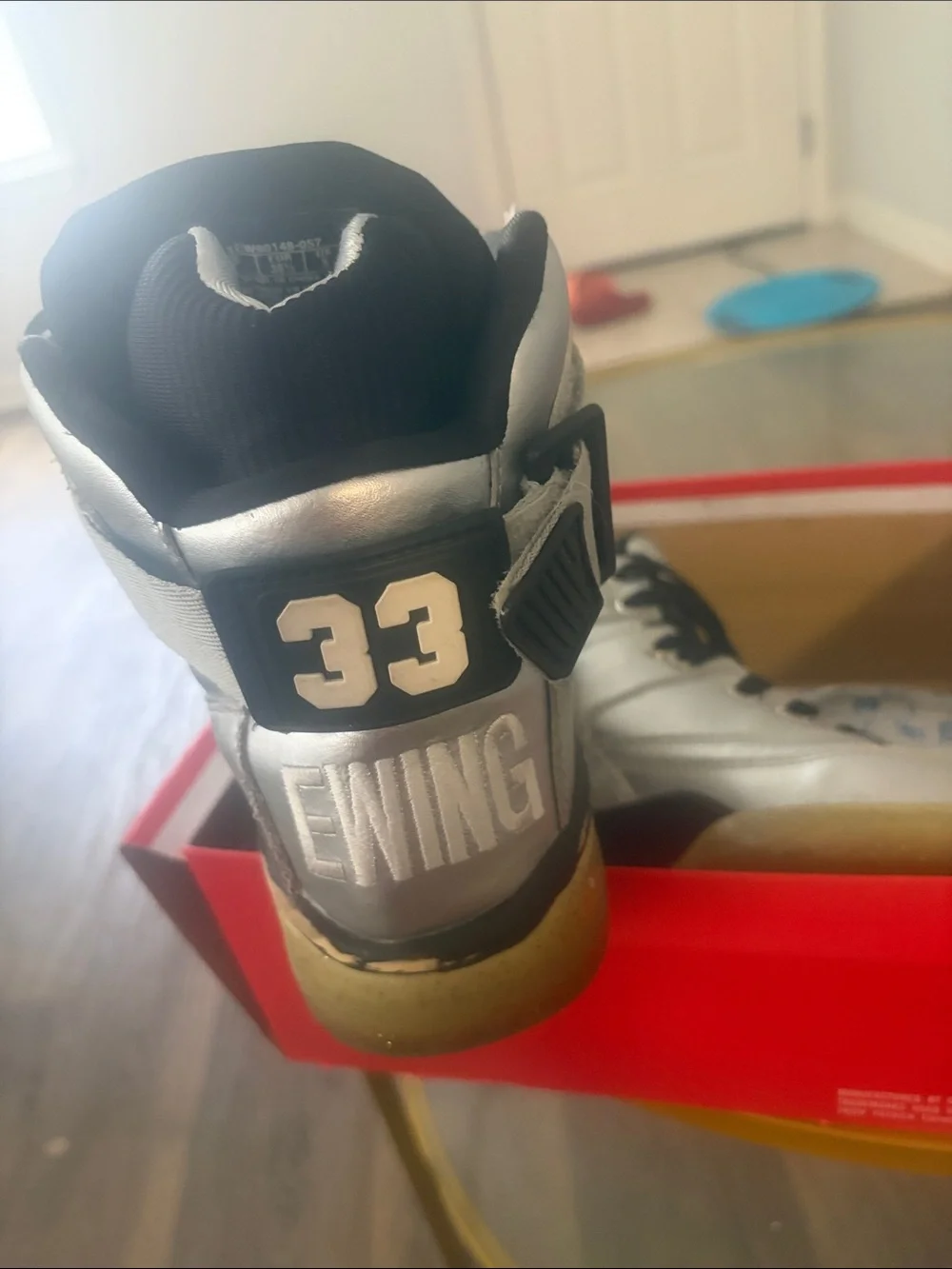 Kids Metallic Silver High-Top Sneakers Patrick ewings